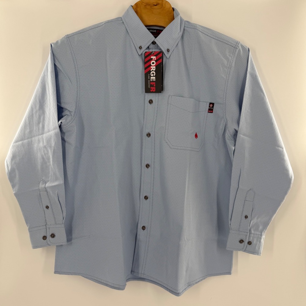 Forge FR Flame Resistant Work Shirt Mens XL Blue Geometric Print NFPA 2112 CAT 2